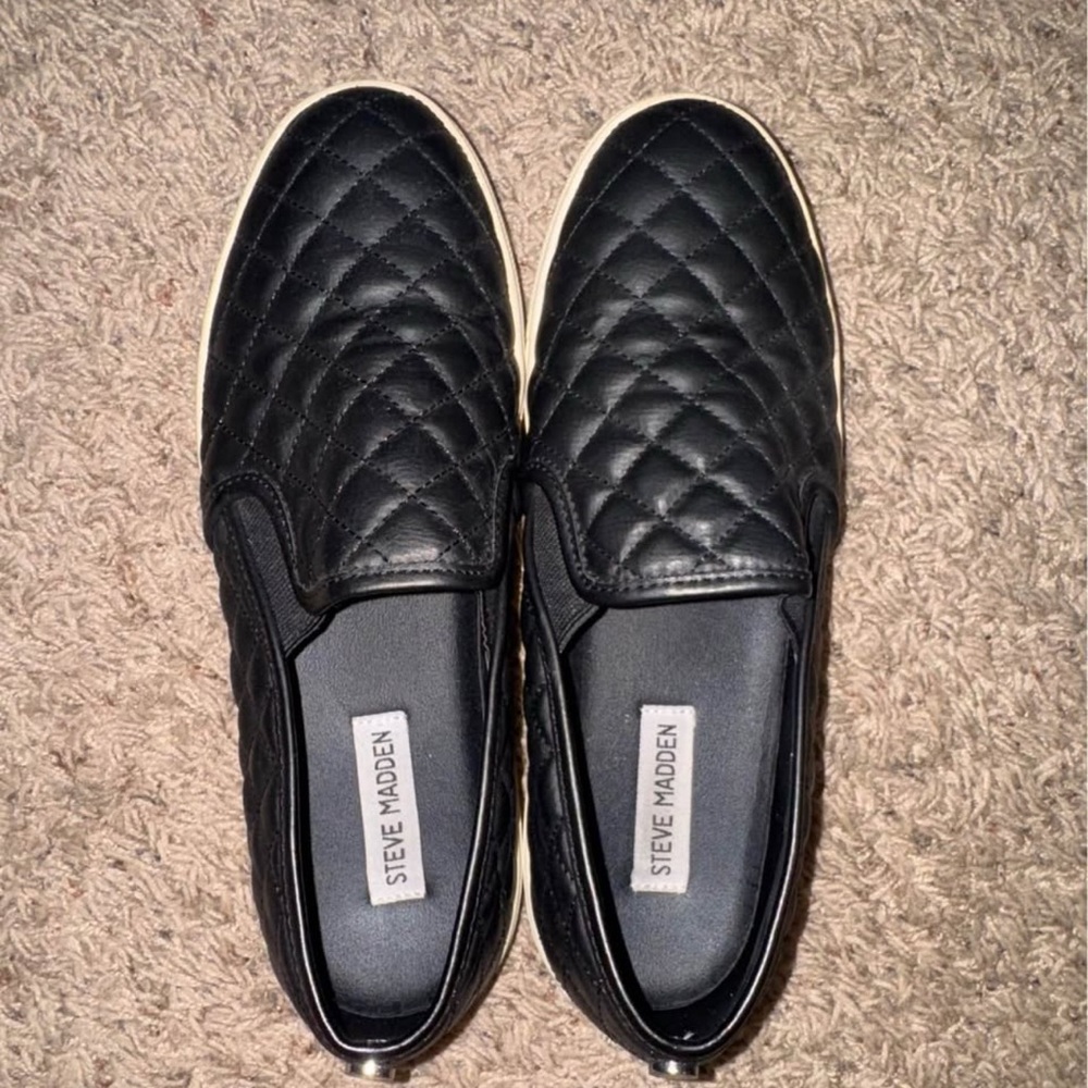 Steve Madden Black Quilted Slip-On Shoes